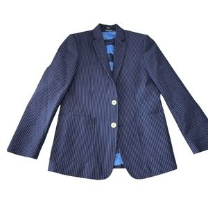 Tommy Hilfiger Boys Navy Blue Seersucker Pinstripe Blazer Jacket Size 14